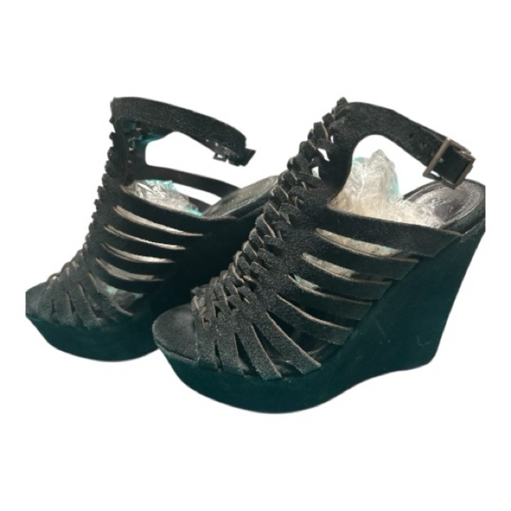 SCHUTZ Black Strappy Wedge Sandals - Picture 2 of 8